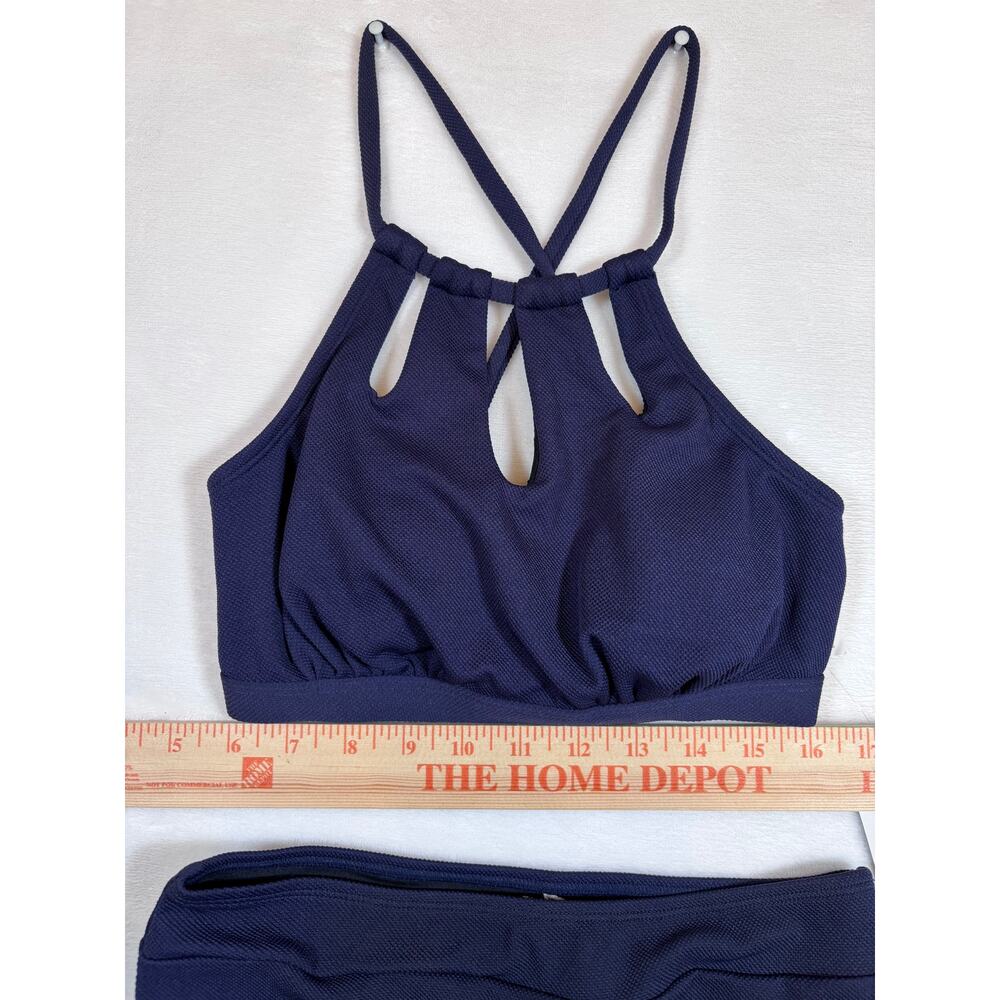 NWT Cupshe Navy Blue High Neck Bikini Set w/ Strappy Back & Keyhole Detail Sz XS - Picture 7 of 14
